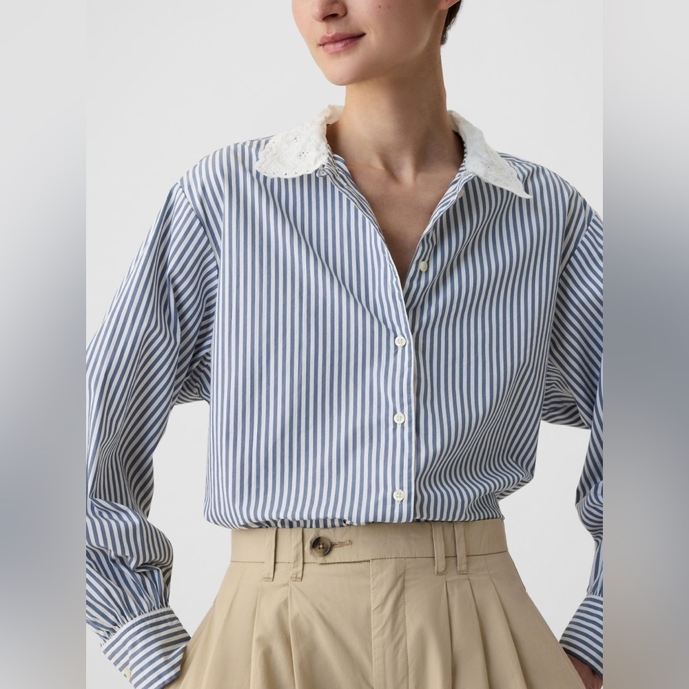 NWOT - GAP x Doen Organic Cotton Striped Big Shirt in Blue - Size XS - Picture 4 of 8